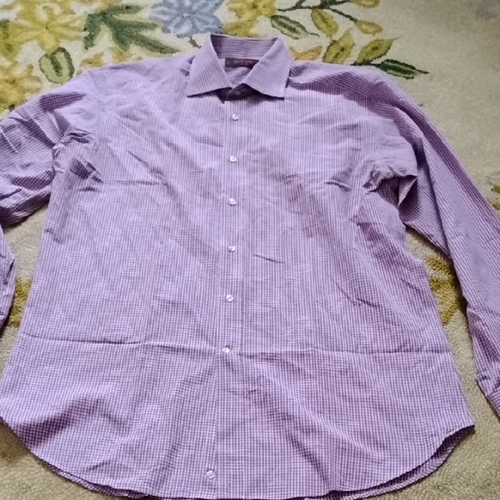 Men's Etro Milano Italy Size 42 XL Lavender Checkered Dress Shirt